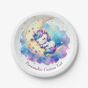 Assiettes En Carton Joli bébé licorne dormant sur la lune