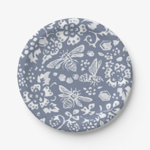 Assiettes En Carton Joli bleu blanc abeille Floral Motif