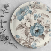 Assiettes En Carton Joli bleu poussiéreux/Brown floral clair