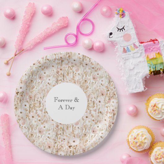 Assiettes En Carton Joli Blush Brown Floral Mariage (Fête)