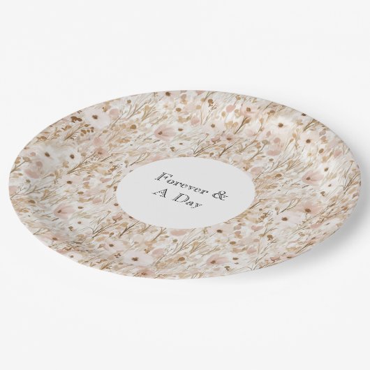 Assiettes En Carton Joli Blush Brown Floral Mariage (Angle)