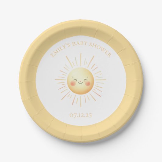 Assiettes En Carton Joli Boho Jaune Souriant Baby shower soleil (Devant)