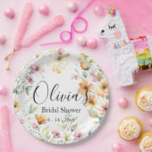 Assiettes En Carton Joli Boho Orange rose Aquarelle Fleurs sauvages (Fête)