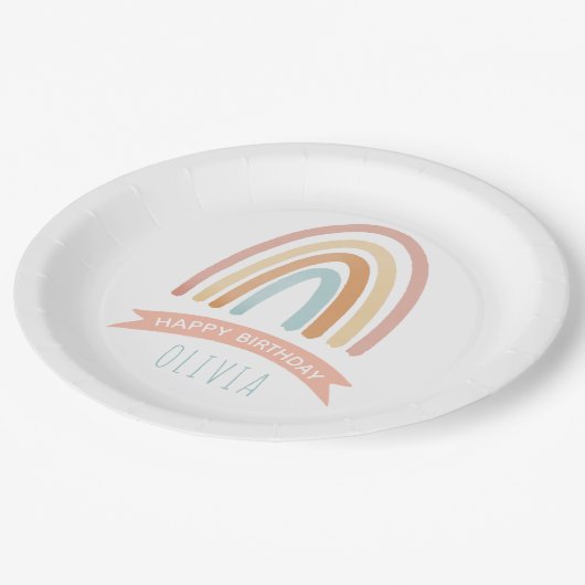 Assiettes En Carton Joli Boho rose Rainbow Girls Anniversaire (Angle)