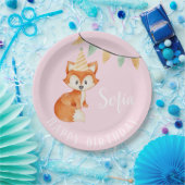 Assiettes En Carton Joli Boulon rose d'anniversaire de Fox mignonne (Fête)
