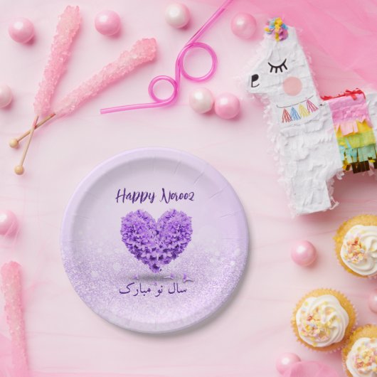 Assiettes En Carton Joli Bouquet Coeur Happy Norooz Purple Hyacinth (Fête)