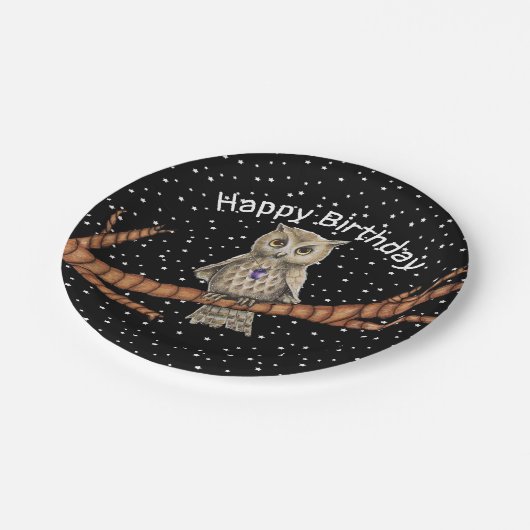 Assiettes En Carton Joli Brown Chouette d'anniversaire Collier en cris (Angle)