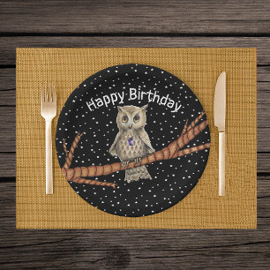Assiettes En Carton Joli Brown Chouette d'anniversaire Collier en cris