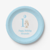 Assiettes En Carton Joli Bunny & Balloon bleu Joyeux Anniversaire 1er (Devant)