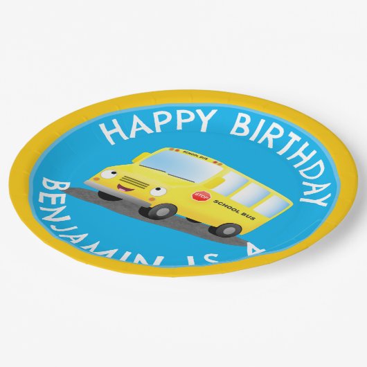 Assiettes En Carton Joli bus scolaire jaune joyeux anniversaire person (Angle)