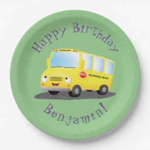 Assiettes En Carton Joli bus scolaire jaune joyeux anniversaire person