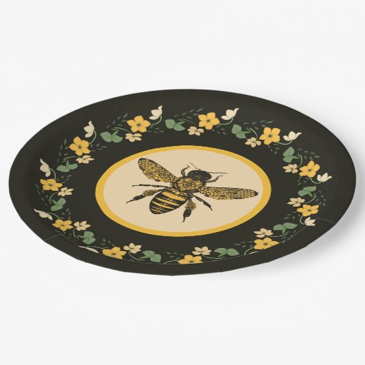 Assiettes En Carton Joli cadre de fleurs jaunes (Angle)