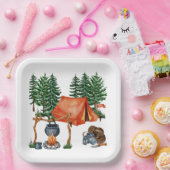 Assiettes En Carton Joli Camping Thème Feu de Campement, Tente, Forêt (Fête)