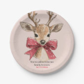Assiettes En Carton Joli Cerf avec Bow rouge Neutre Noël (Devant)