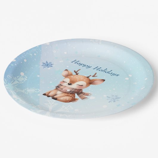 Assiettes En Carton Joli cerf caricaturé en neige (Angle)