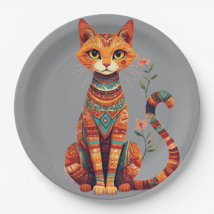 Assiettes En Carton Joli chat artistique avec branche florale