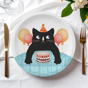 Assiettes En Carton Joli chat et gâteau d'anniversaire Purrfect Party
