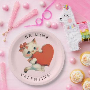 Assiettes En Carton Joli Chat Vintage Sois Mien Saint-Valentin