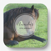 Assiettes En Carton Joli Cheval Brown allongé dans l'herbe Anniversair (Recto)