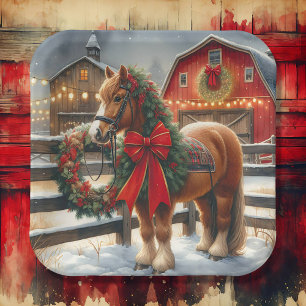 Assiettes En Carton Joli Cheval de Noël sur une ferme festive