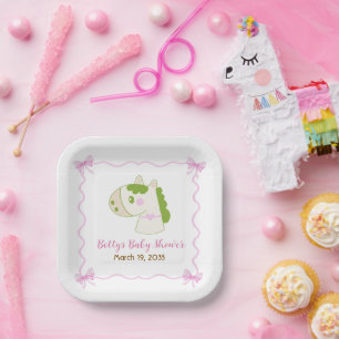 Assiettes En Carton Joli Cheval Ruban Rose Personnalisé Fille Baby Sho
