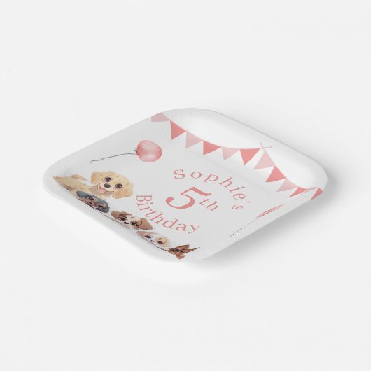 Assiettes En Carton Joli Chien Chien Rose fille Anniversaire (Angulaire)