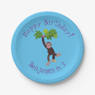 Assiettes En Carton Joli chimpanzé dans la jungle suspendu dessin anim