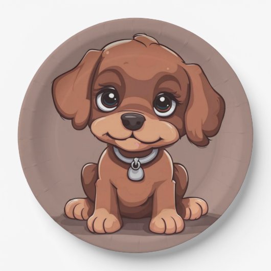 Assiettes En Carton Joli chiot brun (Devant)