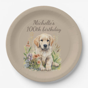 Assiettes En Carton Joli chiot Golden Retriever 100e anniversaire