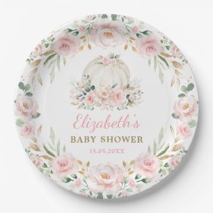Assiettes En Carton Joli Citrouille Blush rose Floral Wreath Baby Girl