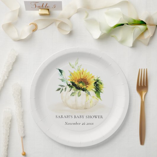 Assiettes En Carton Joli Citrouille de tournesol rustique Baby shower (Mariage)