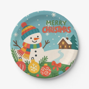 Assiettes En Carton Joli, classique bonhomme de neige de Noël