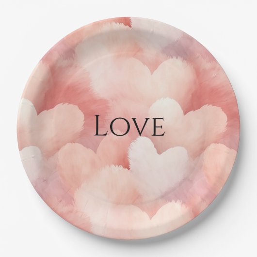 Assiettes En Carton Joli Coeur rose et blanc Aimer (Devant)