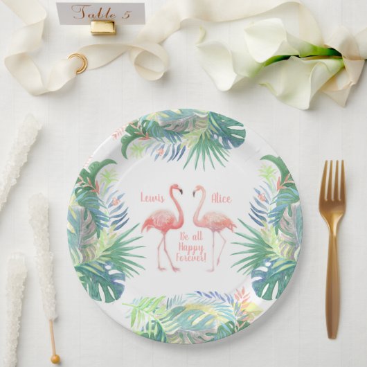 Assiettes En Carton Joli Conte de Fées Pour Deux Fleurs Tropicales de (Mariage)