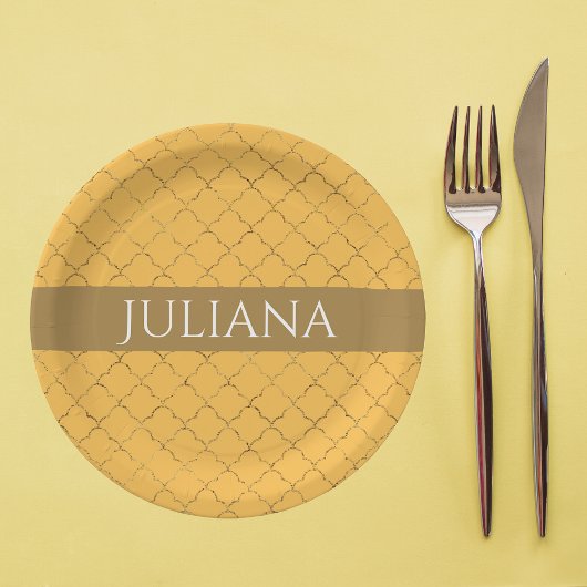 Assiettes En Carton Joli Daffodil Gold Quatrefoil Personnalisé
