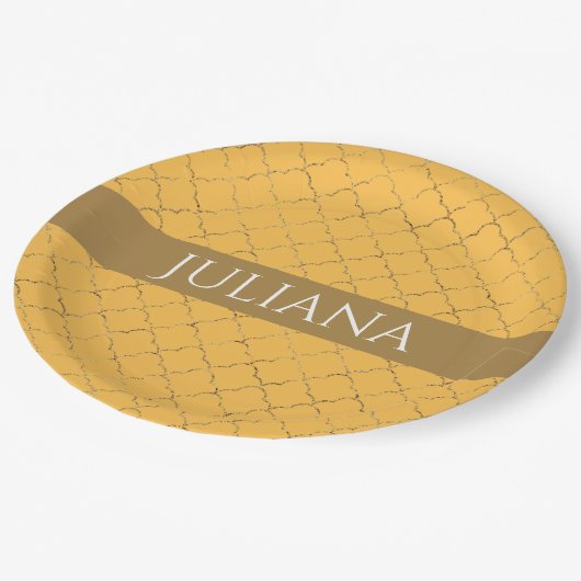 Assiettes En Carton Joli Daffodil Gold Quatrefoil Personnalisé (Angle)