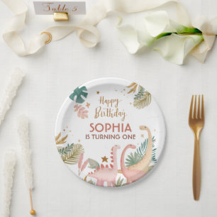Assiettes En Carton Joli Dino Rose