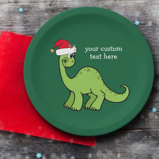 Assiettes En Carton Joli Dinosaur de Noël Père Noël Custom Green Party