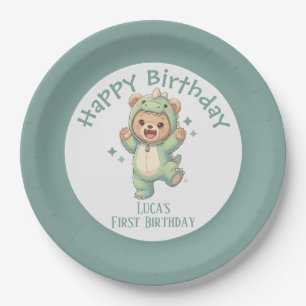 Assiettes En Carton Joli Dinosaure Ours en Peluche 1er Anniversaire   