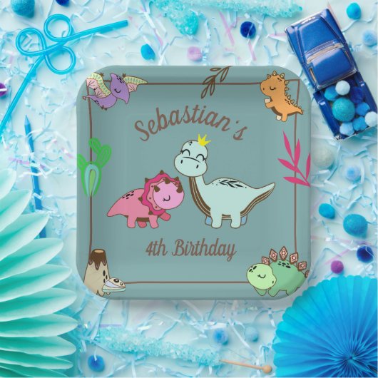 Assiettes En Carton Joli Dinosaures Anniversaire Plaques papier de fêt (Fête)