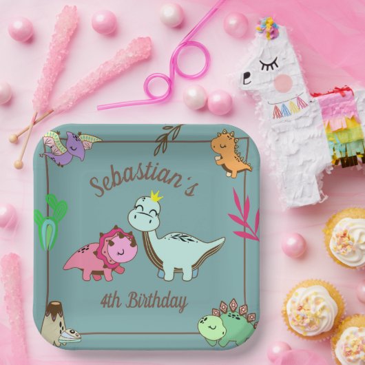Assiettes En Carton Joli Dinosaures Anniversaire Plaques papier de fêt (Fête)