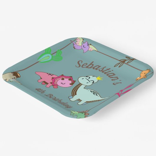 Assiettes En Carton Joli Dinosaures Anniversaire Plaques papier de fêt (Angulaire)