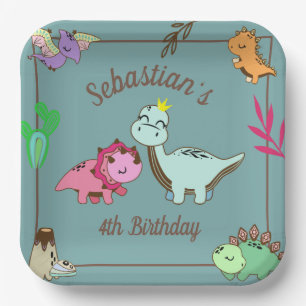 Assiettes En Carton Joli Dinosaures Anniversaire Plaques papier de fêt