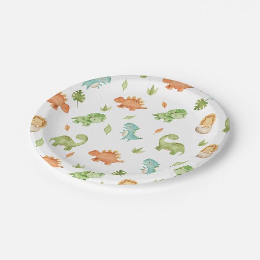 Assiettes En Carton Joli Dinosaures Party T-Rex Brontosaurus (Angle)