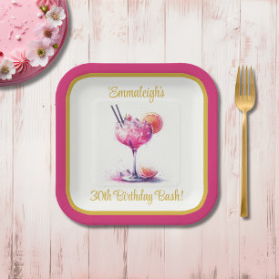 Assiettes En Carton Joli en rose thème Cocktail 30e anniversaire Carré