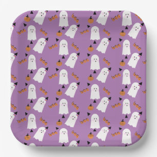 Assiettes En Carton Joli fantôme d'Halloween lutin confettis orange vi