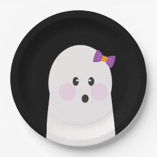 Assiettes En Carton Joli fantôme d'Halloween noir