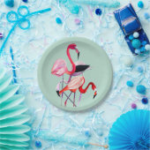 Assiettes En Carton Joli flamant rose sur bleu (Fête)