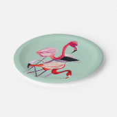 Assiettes En Carton Joli flamant rose sur bleu (Angle)