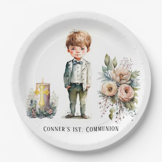 Assiettes En Carton Joli garçon 1er. Communion (Devant)